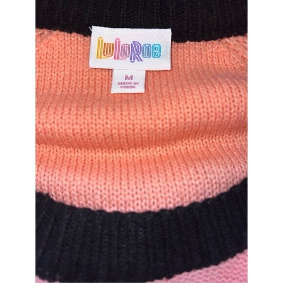 LuLaRoe Lauren Faux Cashmere Sweater Dress Size M Cable Knit Peach Black Soft - Picture 6 of 11